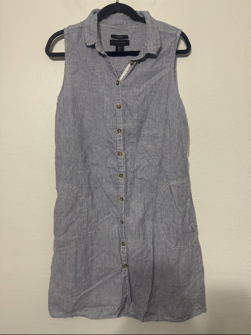 TAHARI Sleeveless Striped Shirt Dress Size Large